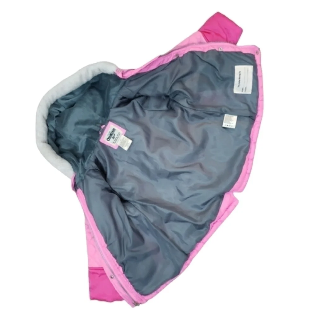 Osh Kosh B'gosh Girls Hooded Puffer Coat Size S(4) Pink Nylon Lining.